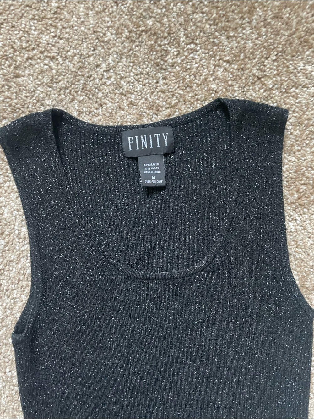 Finity Black Metallic Ribbed Tank Top